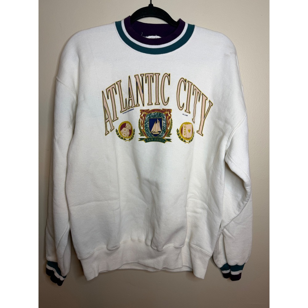 JERZEES Vintage 90s Atlantic City NJ Crewneck Sweatshirt L Made USA Graphic